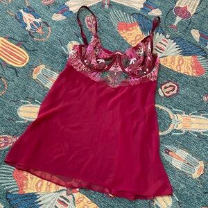 Victorias Secret deep burgundy, red embroidered mesh chemise L